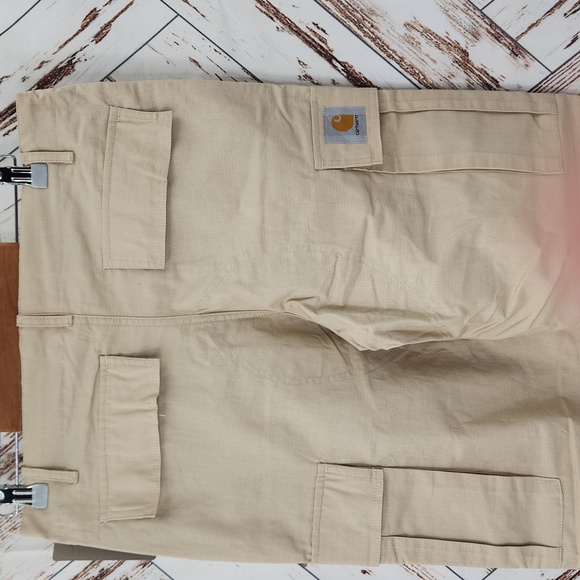 Carhartt WIP Hooded Theory Sweat Size M Beige Cargo Pants - Picture 6 of 7